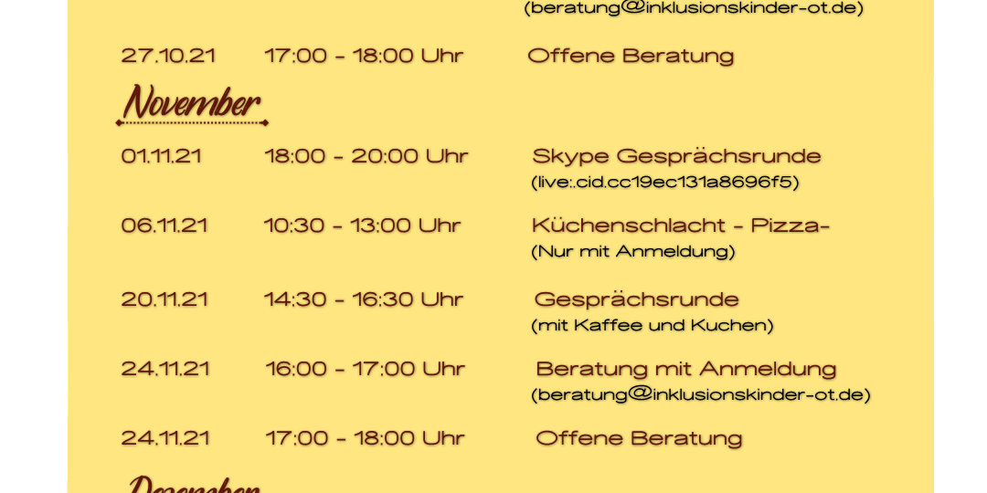 Termin Auflistung-Jahrestermine