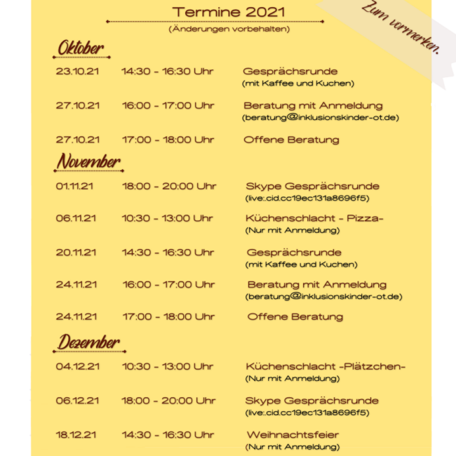 veranstaltungskids Termin Auflistung-Jahrestermine